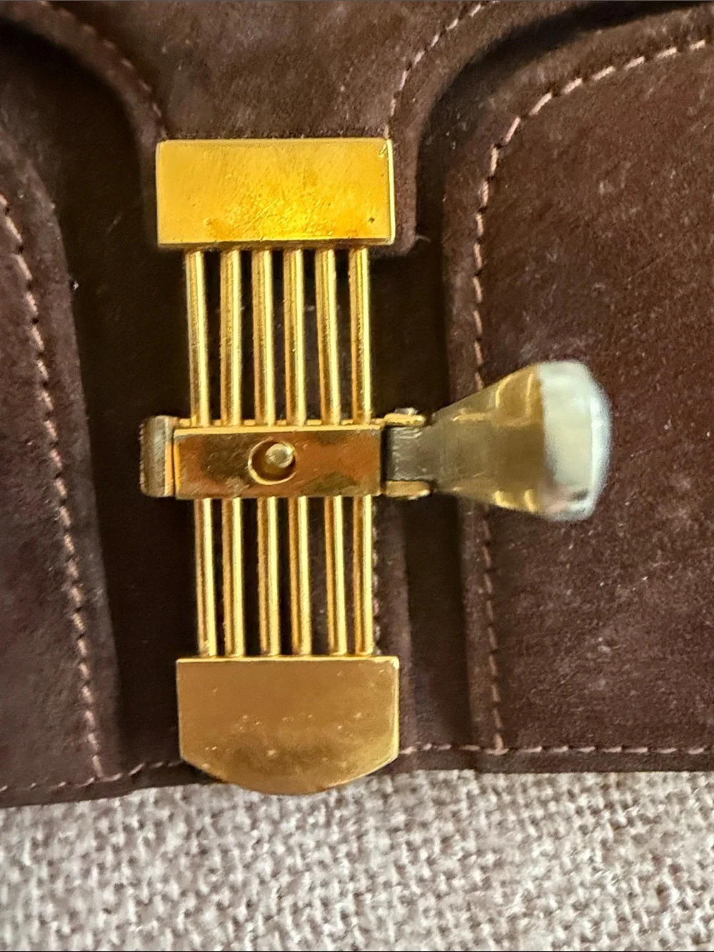 Gucci Dark Brown Suede Messenger Bag with Gold Hardware